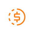 Orange dollar sign surrounded by a broken circular arrow on white background, symbolizing carbon pricing or cost.