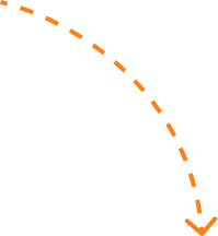 Orange dashed curved arrow pointing downward to the right on a transparent background.