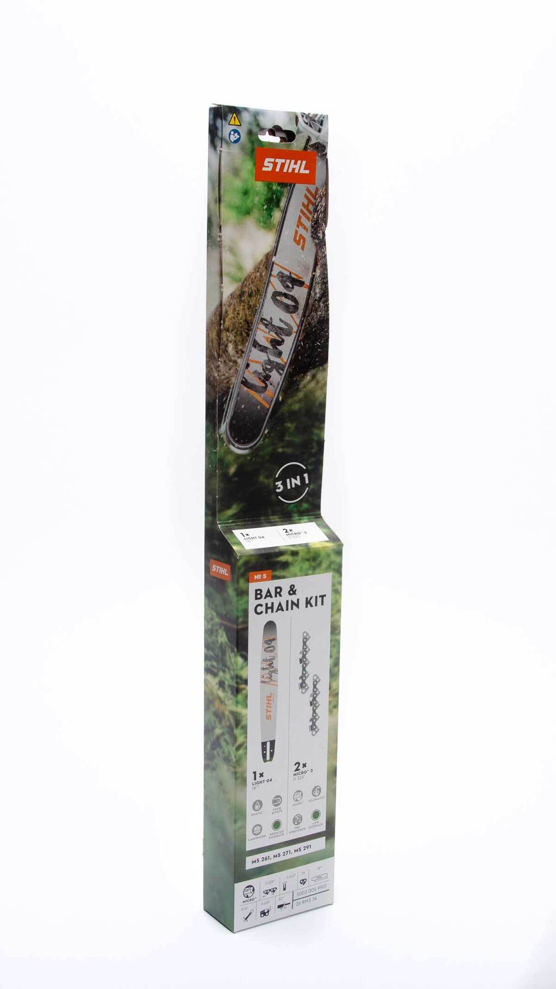 Fits MS 261, MS 271 FARM BOSS®, MS 291. Includes (1) 18" Guide Bar & (2) Loops of 18" Saw Chain (26 RM3 74).