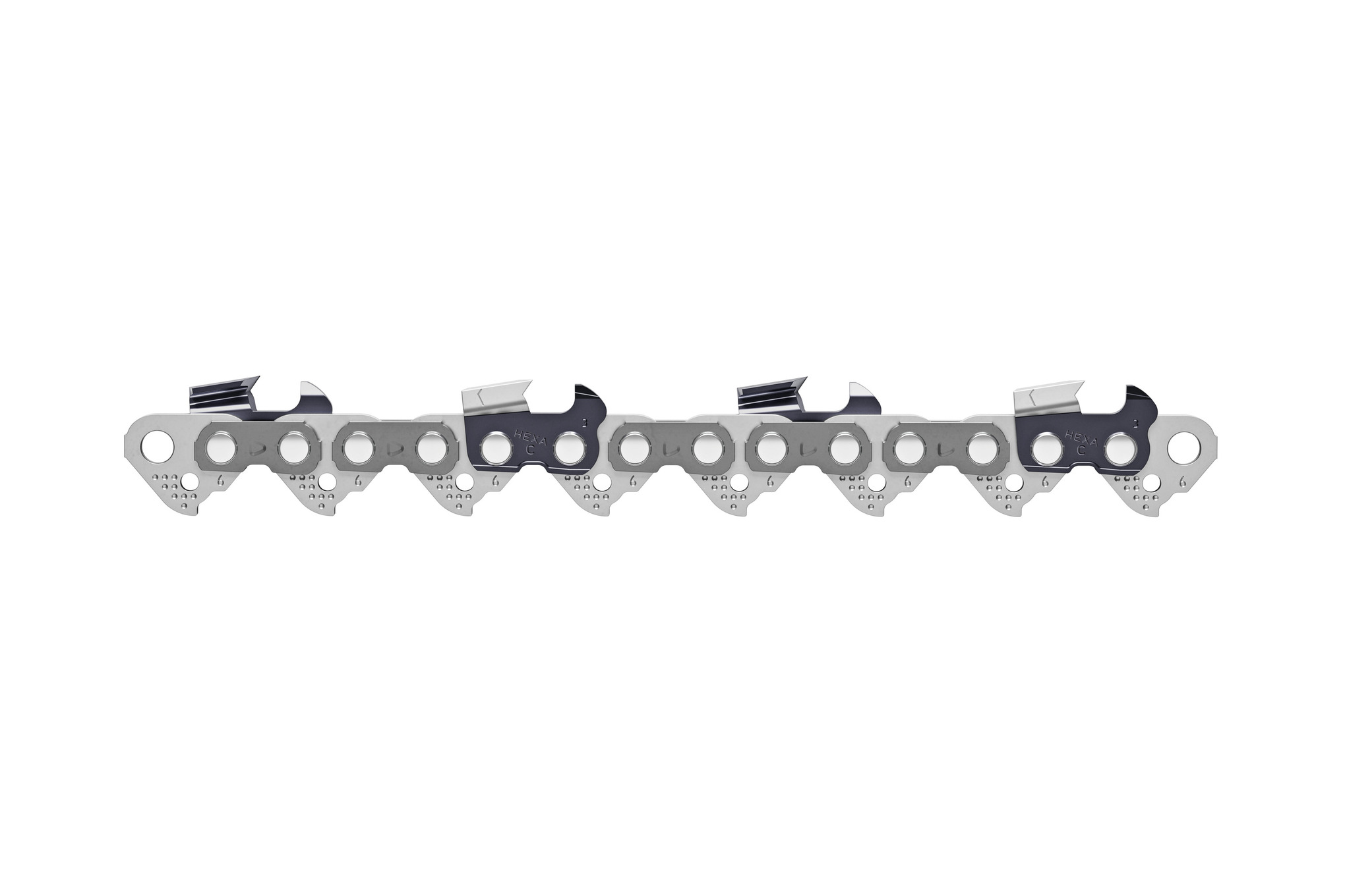 The STIHL RAPID™ HEXA™ (RH, RH3, and RHF) saw chain feature a patented STIHL exclusive, high-performance, V-shaped cutter design.