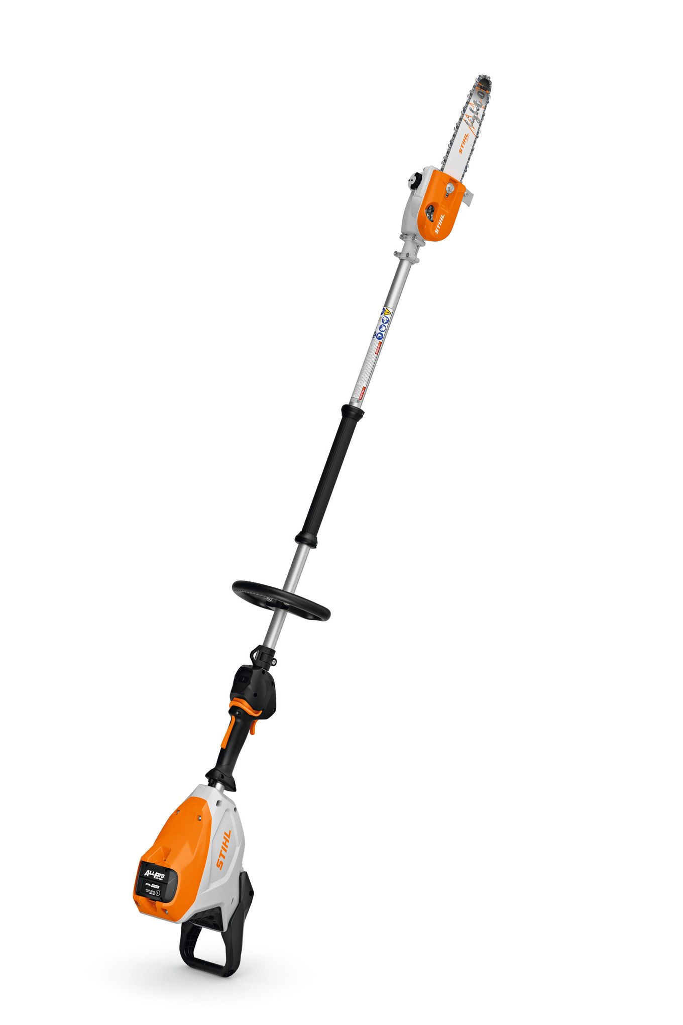 This fixed-shaft professional battery-powered pole pruner set is ideal for thinning and pruning.