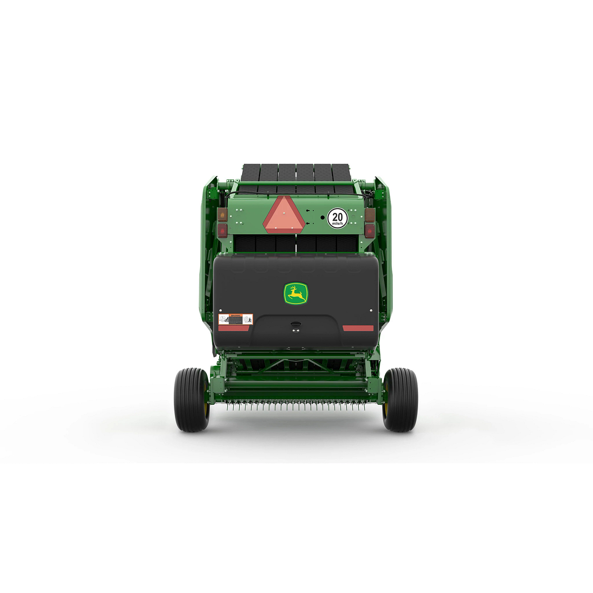 Rear close-up studio rendering of John Deere 451E Round Baler