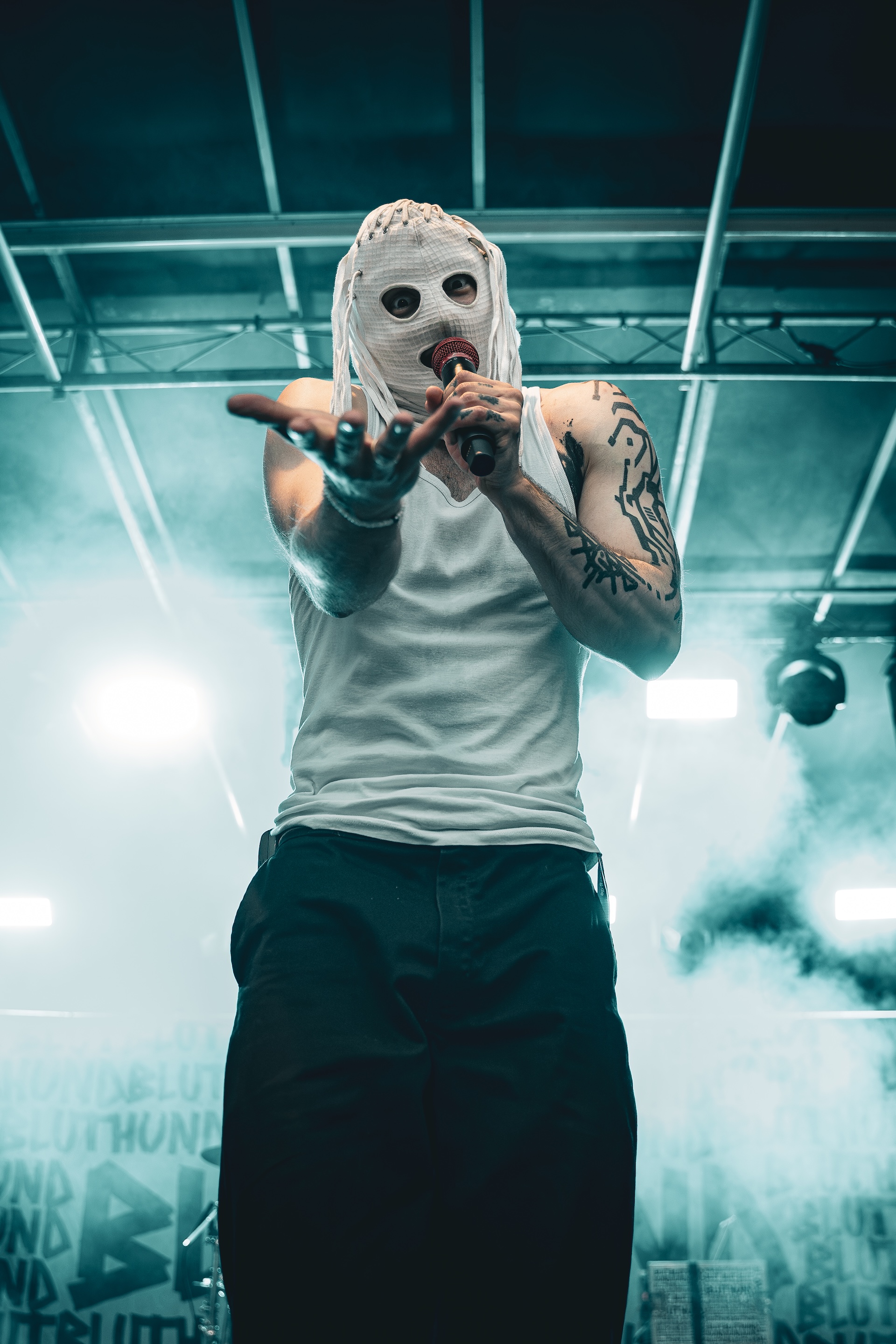 Sänger der Band Bluthund live auf der Bühne beim Music Forge Festival