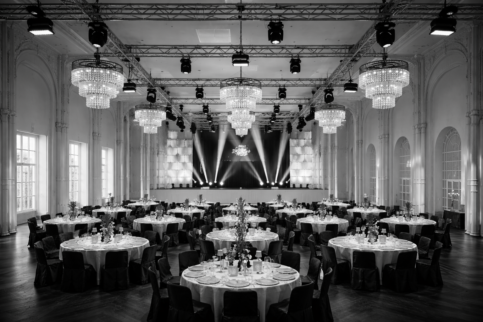 Gala-Veranstaltung mit professioneller Licht- und Veranstaltungstechnik in stilvoller Ballatmosphäre