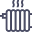 Icon of a radiator with steam rising indicating heat emission.