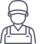 Icon of a technician wearing a hard hat and uniform.