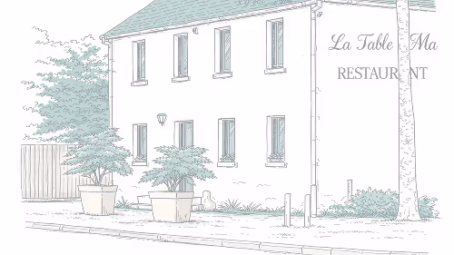 Dessin en vert et blanc de la façade du restaurant La Table du Marais à Amiens