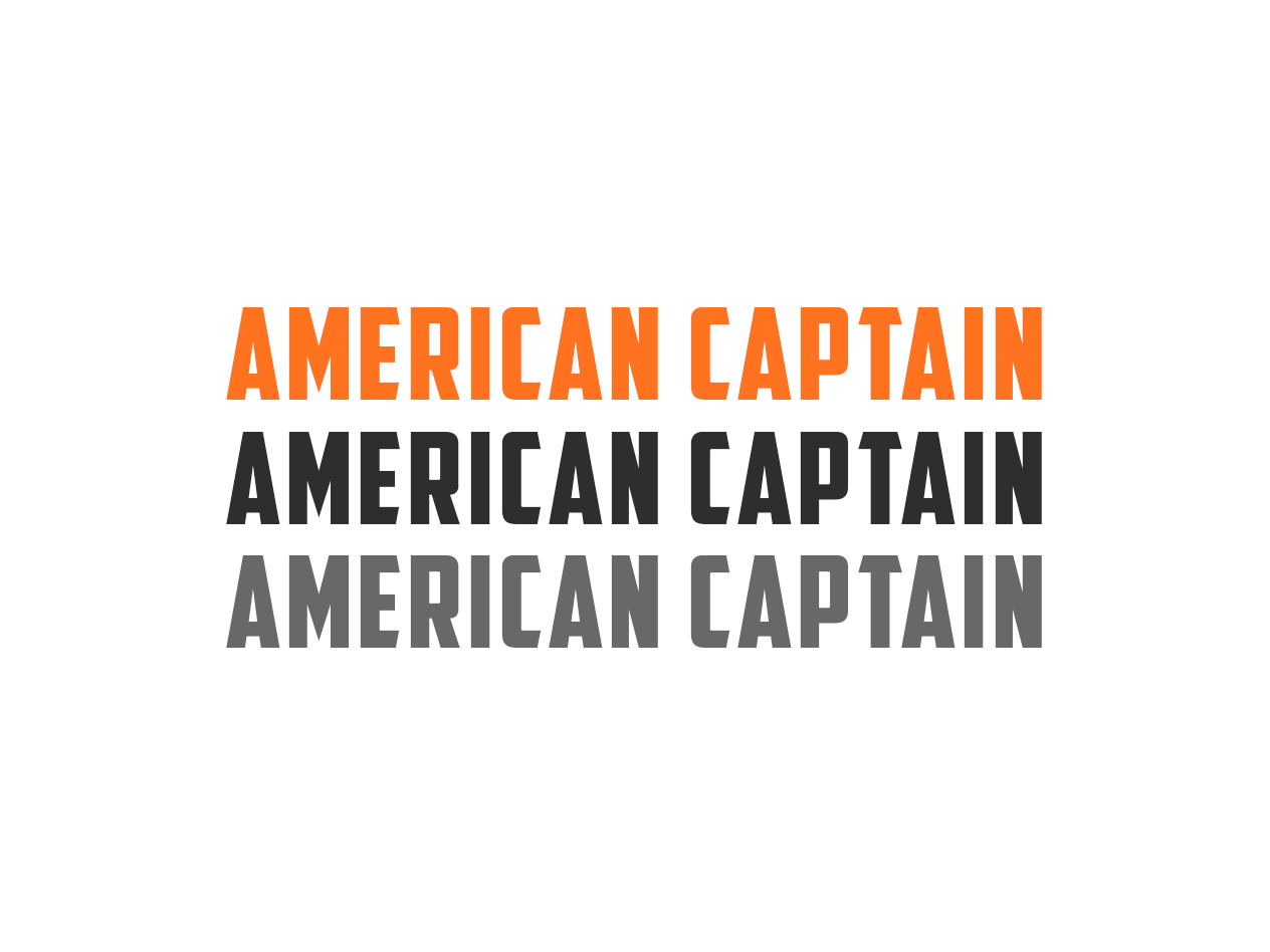 The phrase 'AMERICAN CAPTAIN' displayed three times in bold uppercase letters, in orange, dark gray, and light gray colors on a white background.