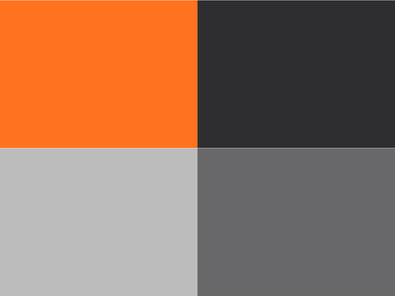 Grid of four squares with solid colors: bright orange top left, dark charcoal top right, light gray bottom left, and medium gray bottom right.