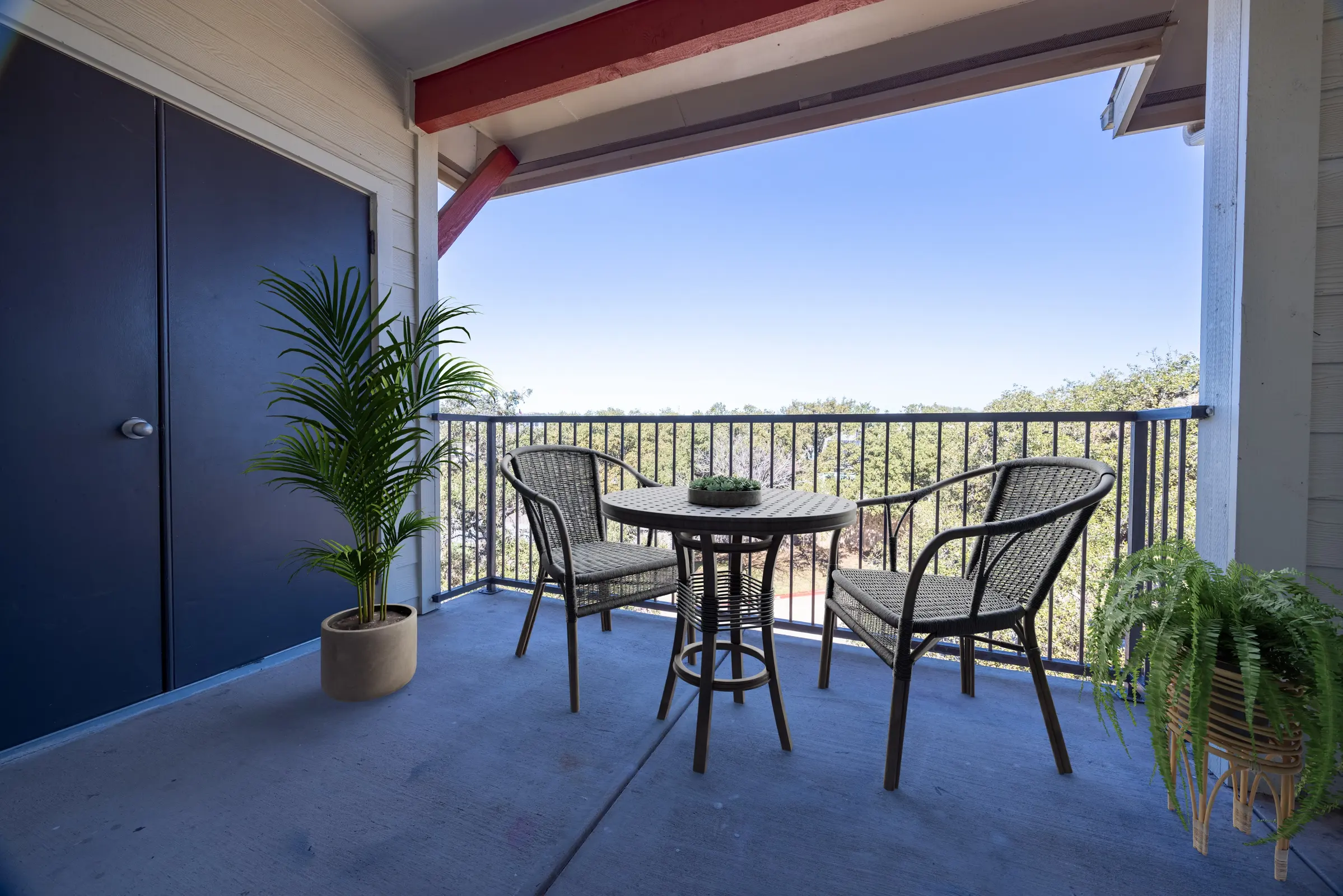 Outdoor balcony with seating