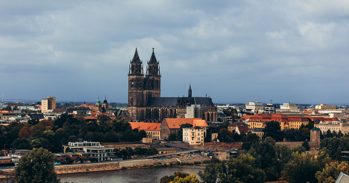 Blick über Magdeburg mit dem Dom und seinen zwei Türmen