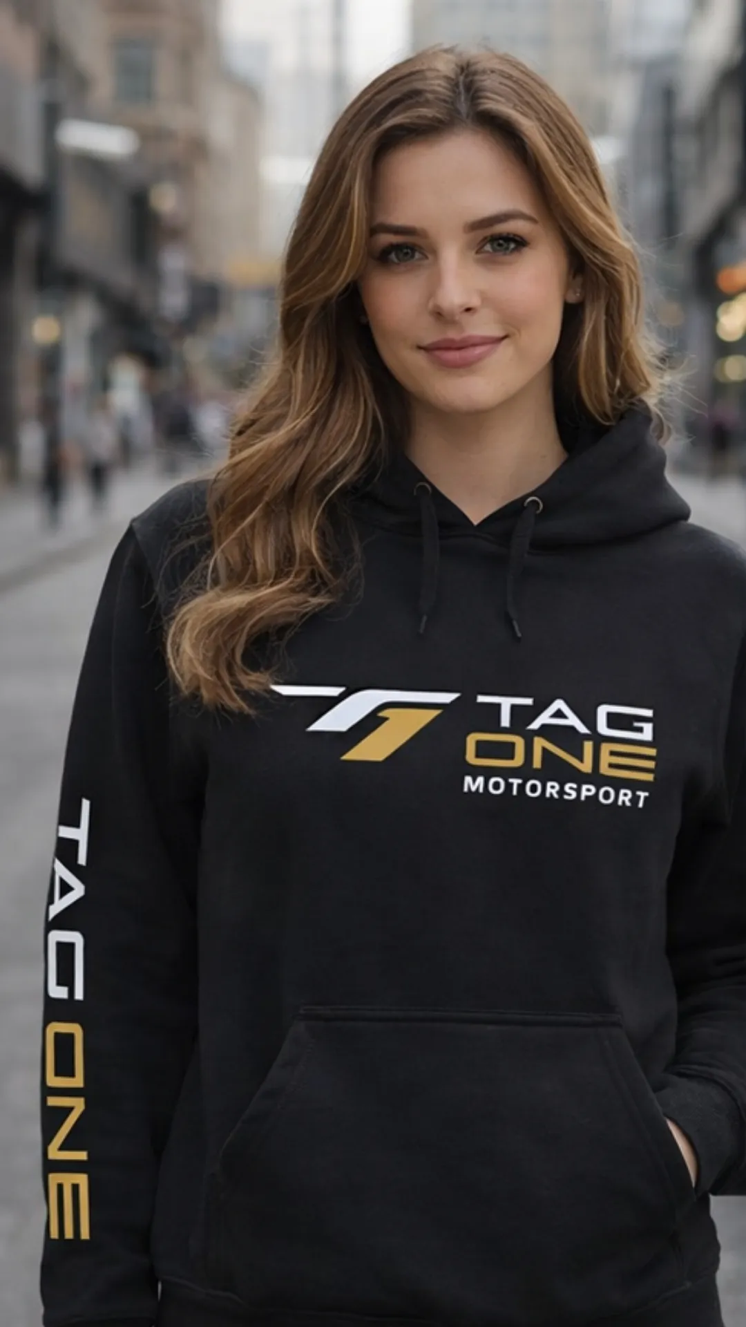 Hoodie noir Tag One Motorsport pour femme