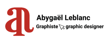 Logo avec les lettres stylisées 'al' en rouge, accompagné du texte Abygaël Leblanc, graphiste.