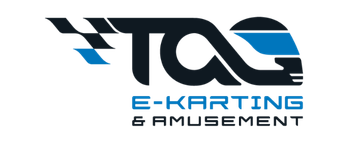 Logo TAG E-Karting & Amusement avec des lignes stylisées bleues et noires.
