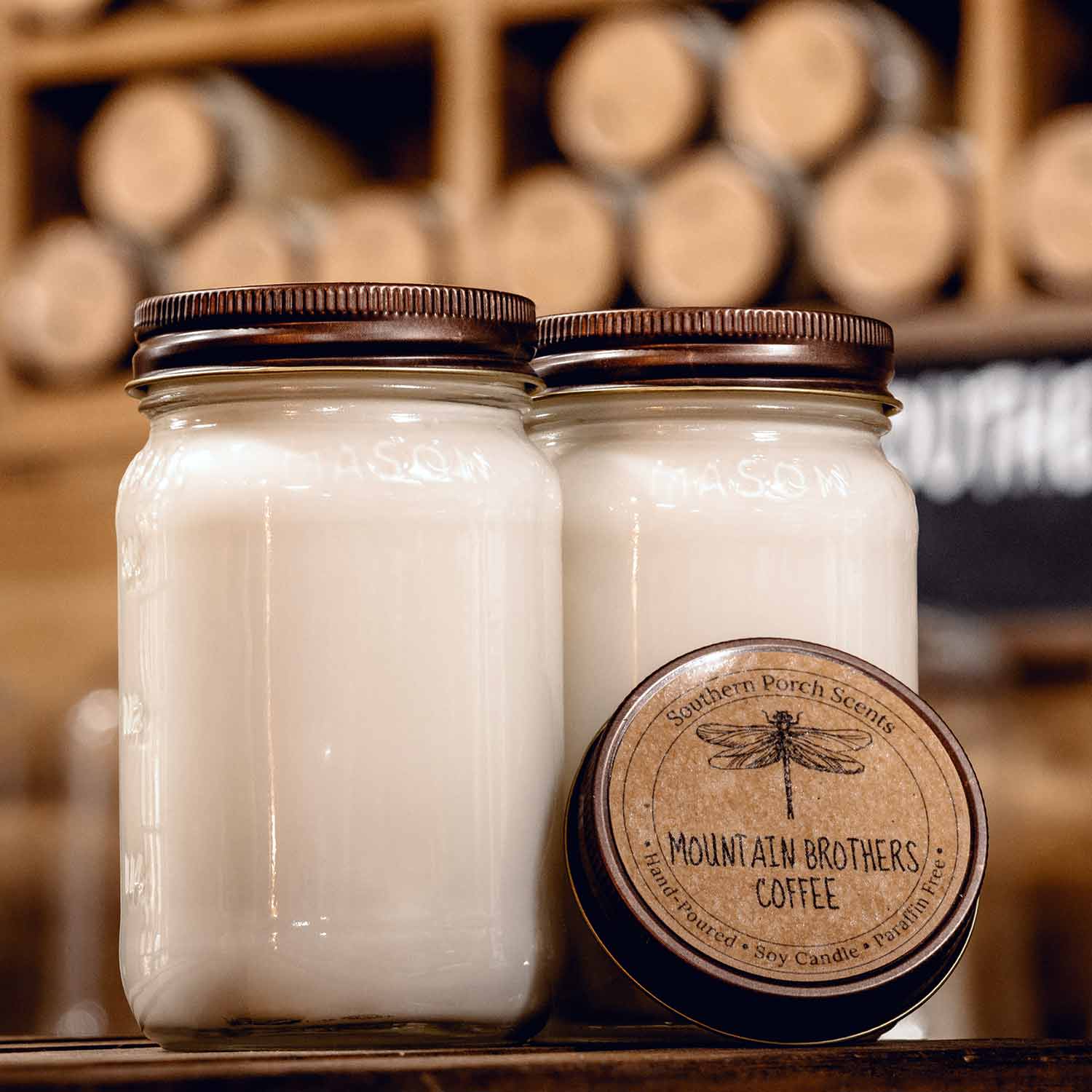 Candles offered for purchase by Mountain Brothers General Store.