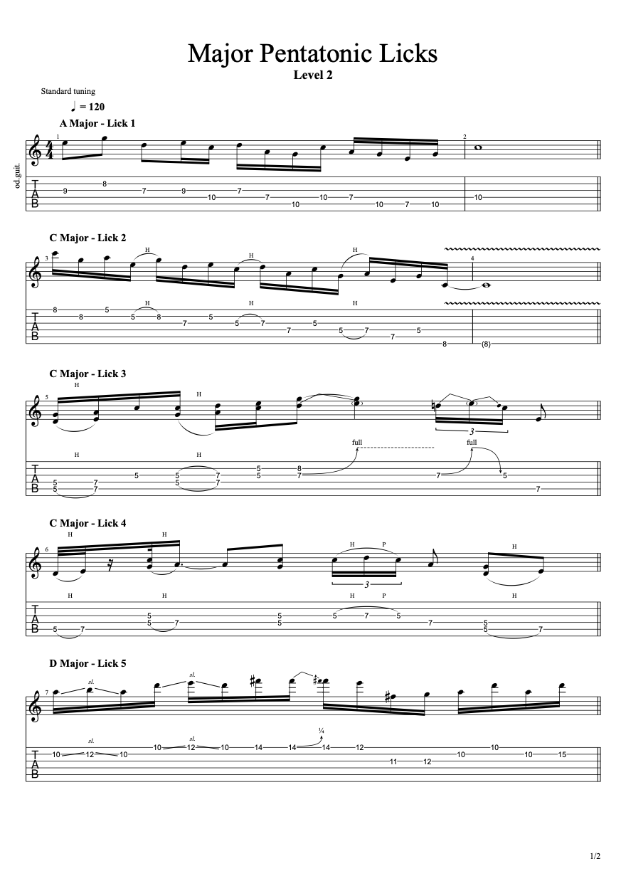 Major Pentatonic Licks Level 2 PDF preview