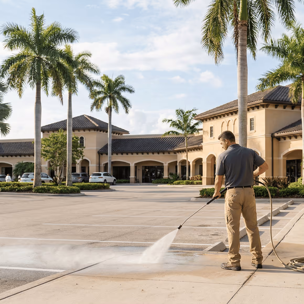 Commercial pressure washing and building washing in Naples, Florida. 