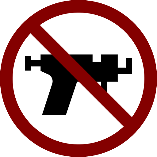Red prohibition symbol, a circle with a diagonal slash across it.