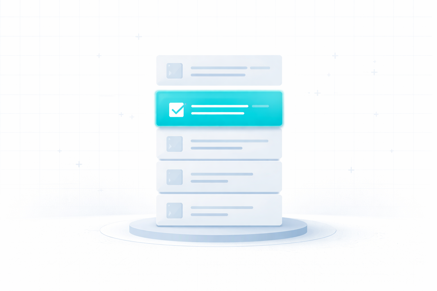 Digital interface showing a vertical list with one highlighted blue item containing a checked checkbox icon.