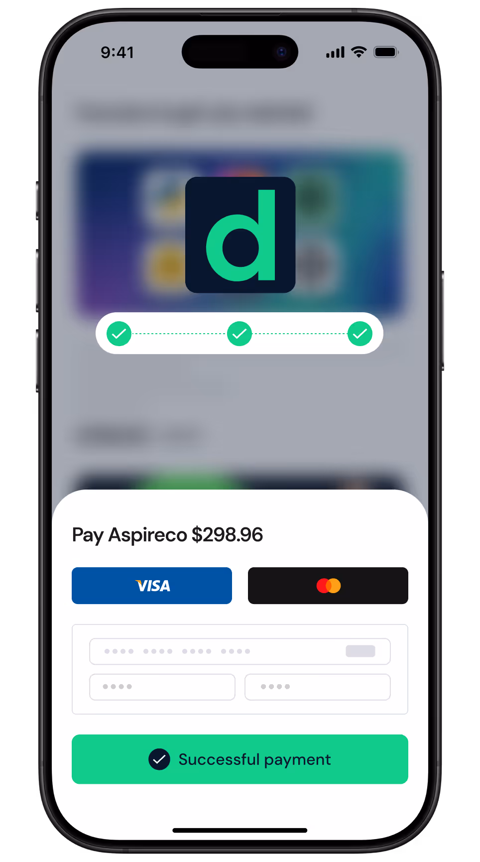 Digimend interface displaying successful payment.