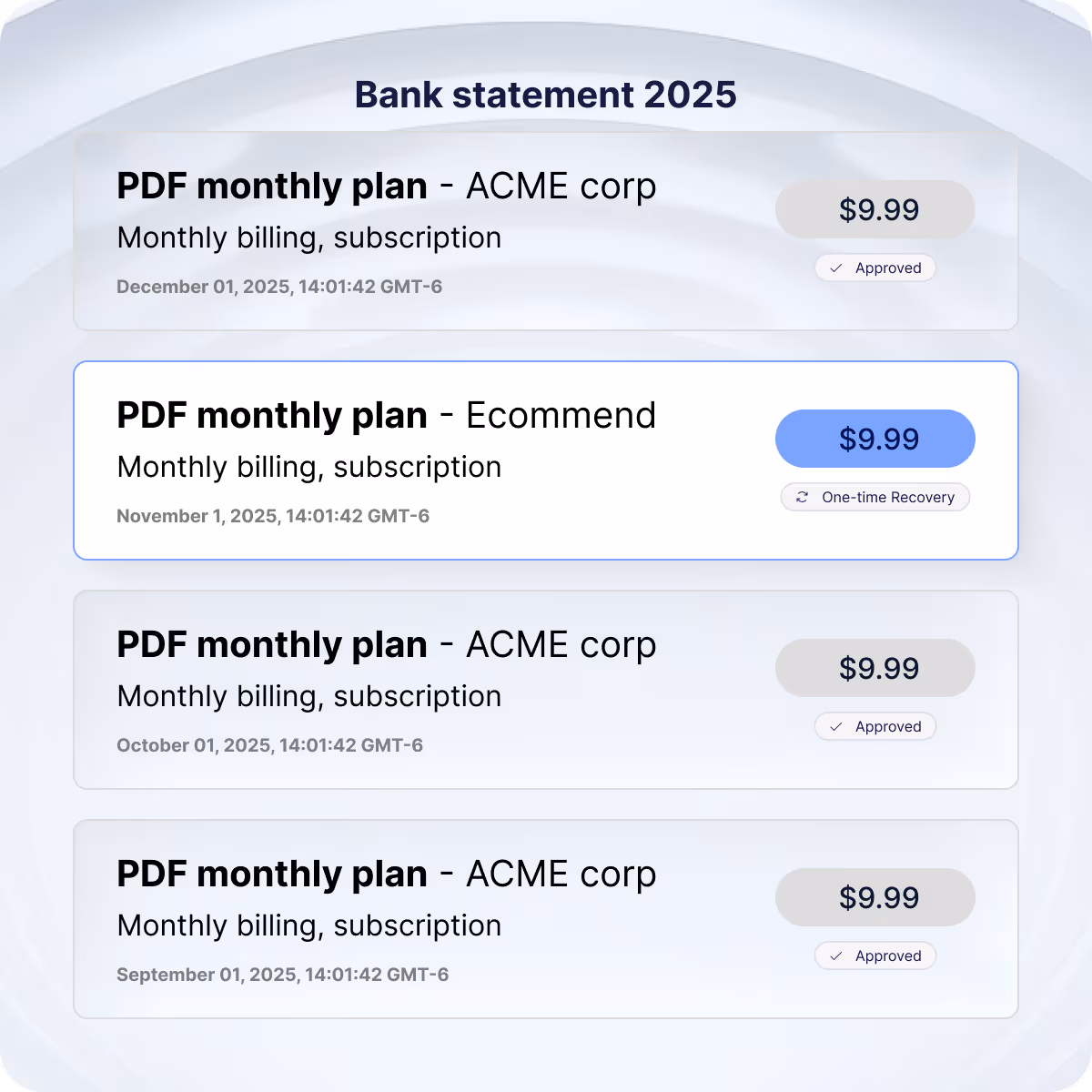 One-time purchase recovery only