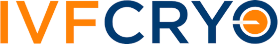 A logo for IVF Cryo, featuring the words "IVF" in orange and "CRYO" in dark blue. The letter "O" in "CRYO" includes a circular graphic element with a line indicating dynamic movement.