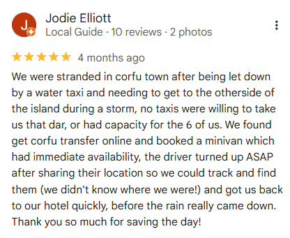 Google Review - Get Corfu Transfer