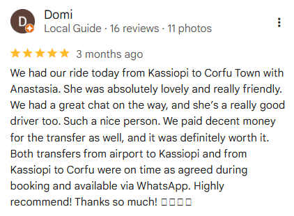 Google Review - Get Corfu Transfer