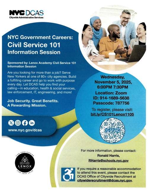 NYC Government Civil Service 101 Information Session flyer