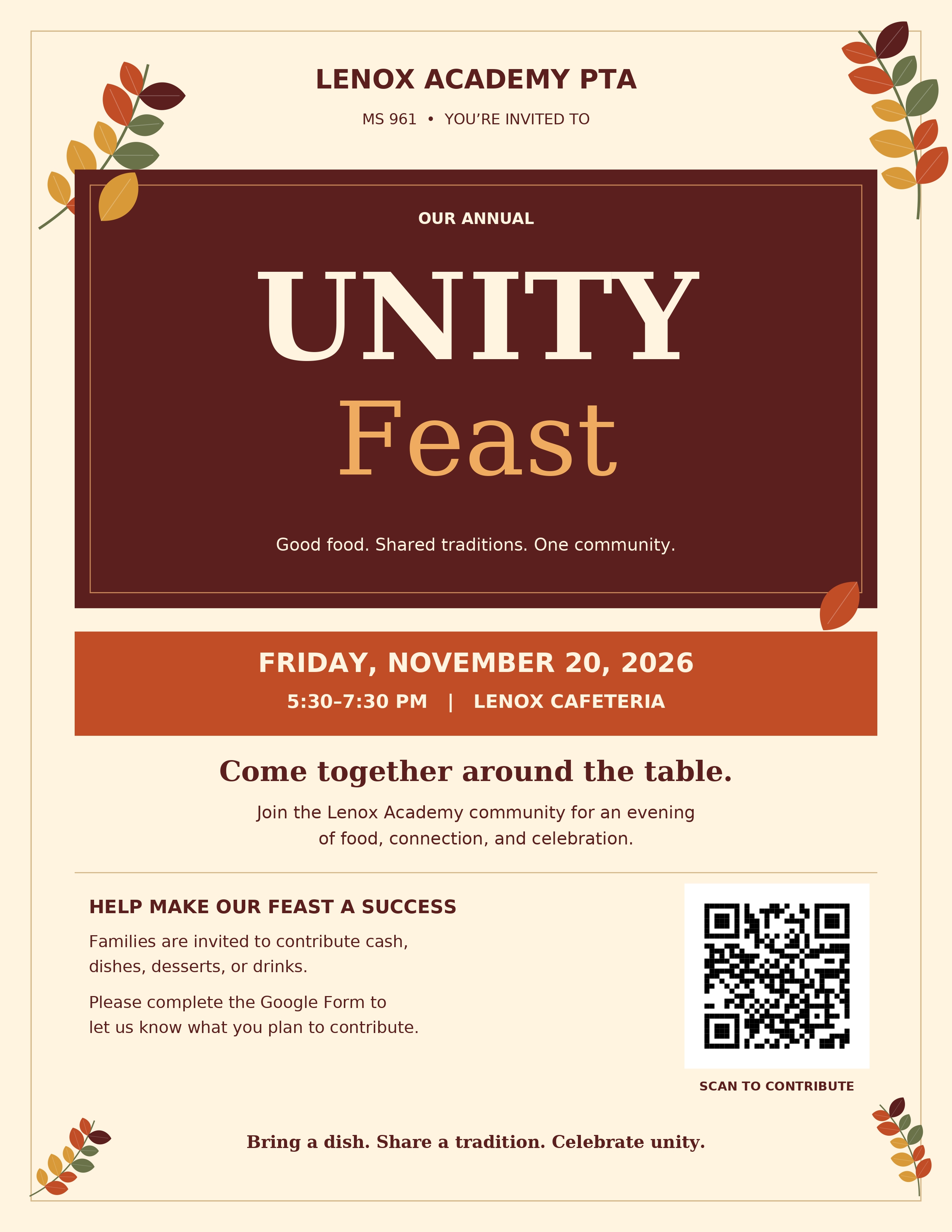 Lenox Academy PTA Annual Unity Feast flyer November 20 2026