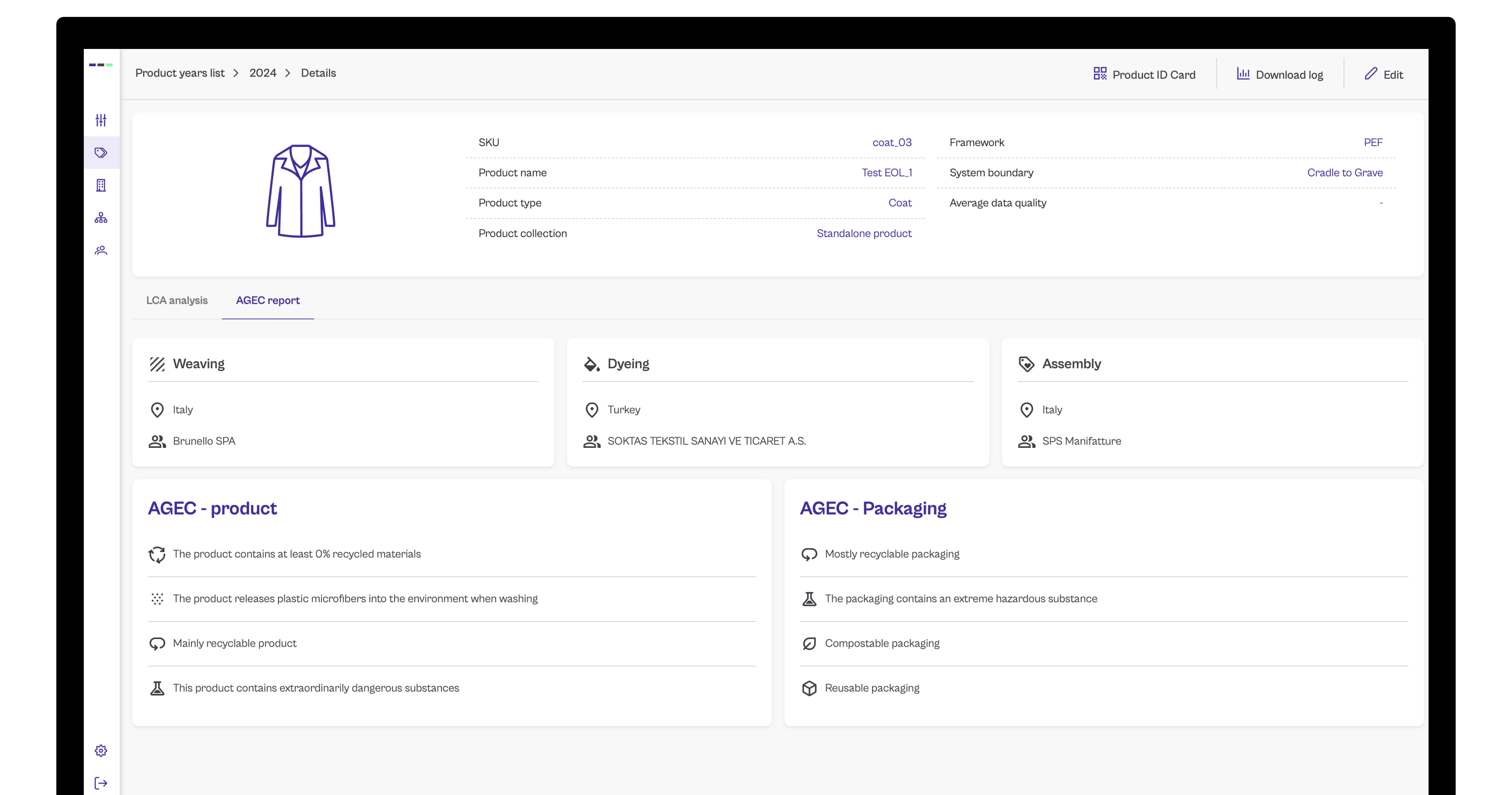Sustainable Brand Platform - AGEC Product dashboard