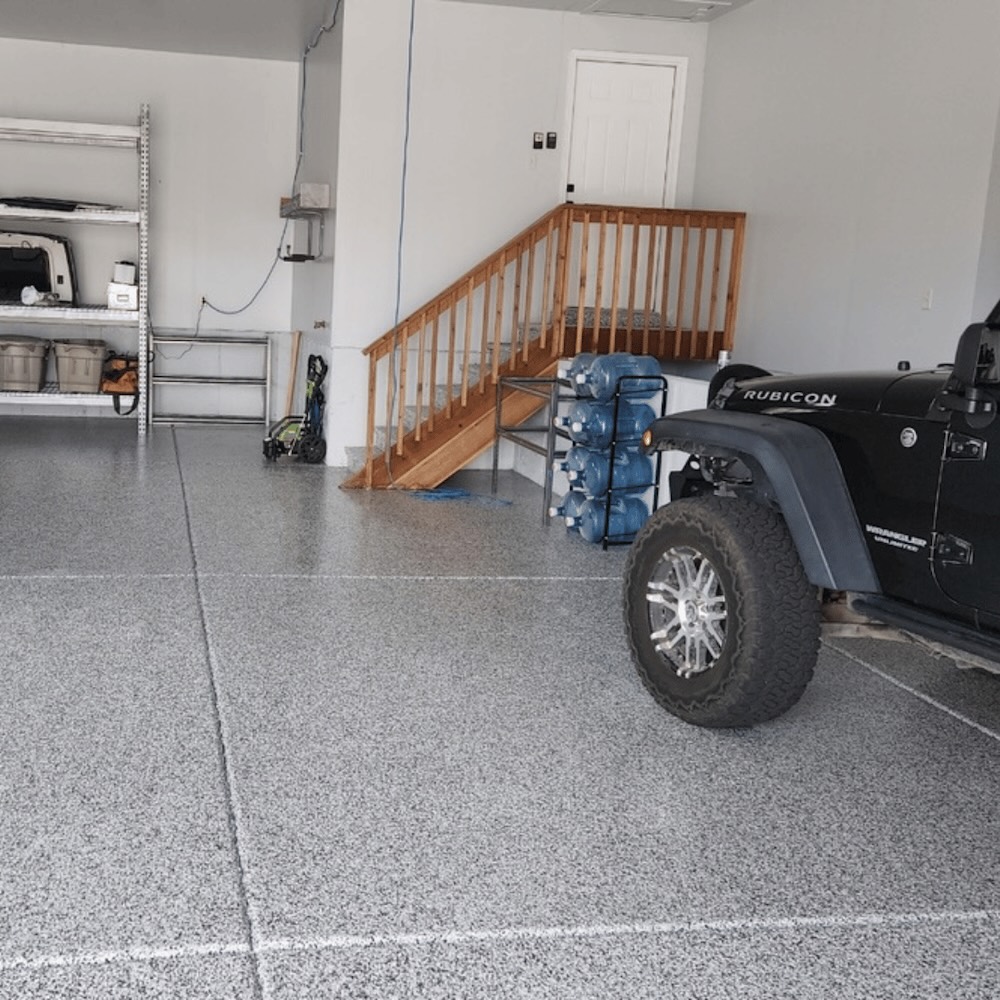 Residential vinyl chip epoxy garage floor by Lifetime Coatings in Utah