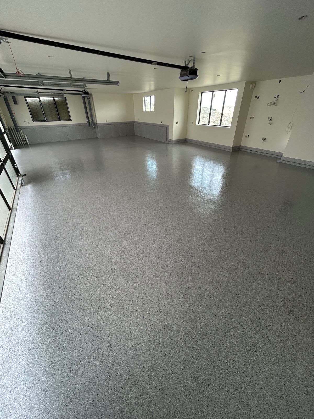 1/4 inch flake epoxy garage floor in Frost