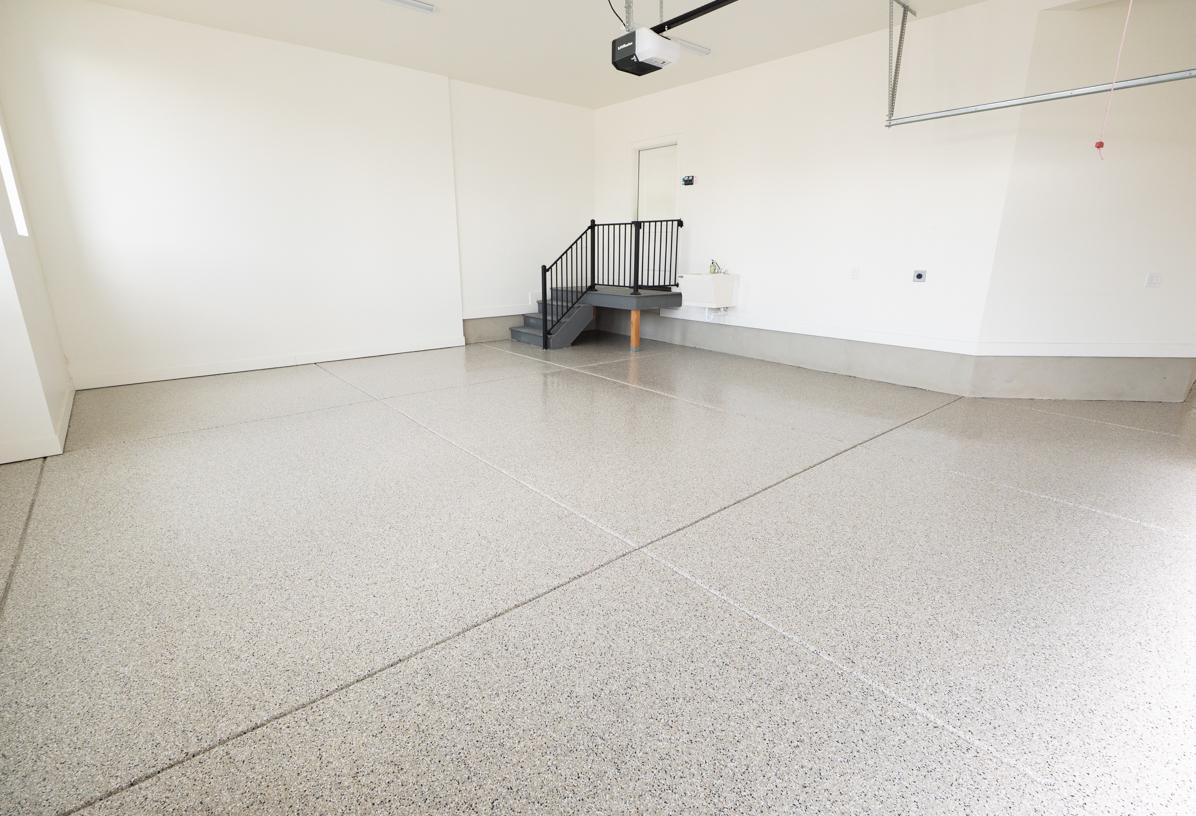 Fallout flake epoxy garage floor by Lifetime Coatings