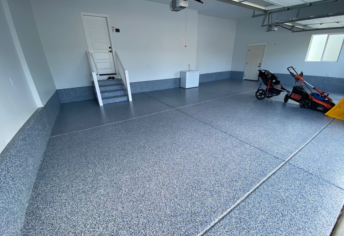 Nautical flake epoxy garage floor by Lifetime Coatings