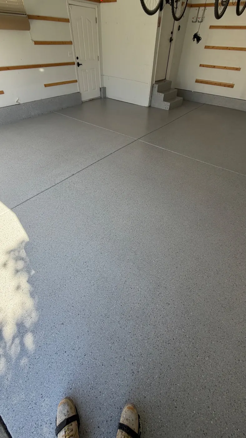 Breeze flake epoxy garage floor by Lifetime Coatings