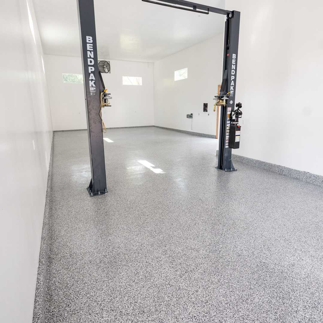 Marble flake epoxy garage floor by Lifetime Coatings