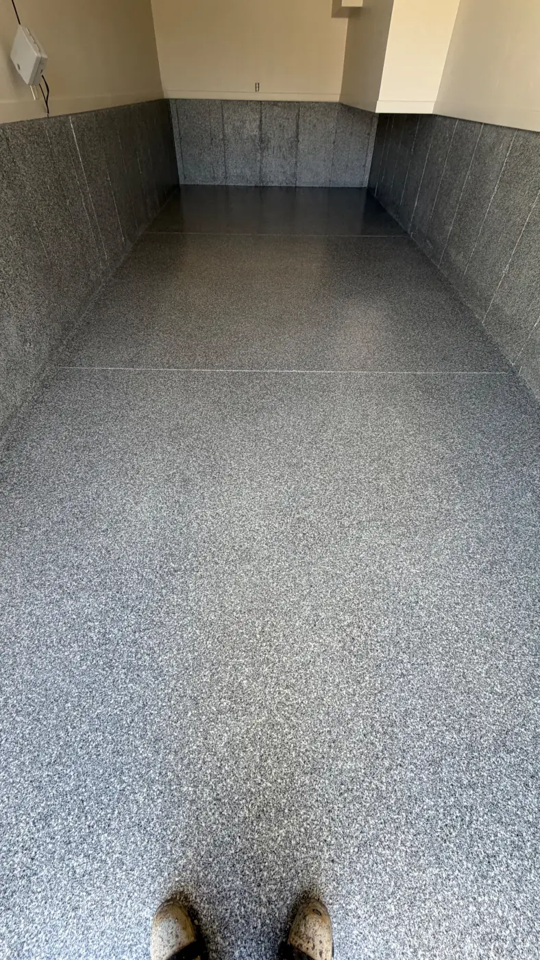 Peak flake epoxy garage floor by Lifetime Coatings