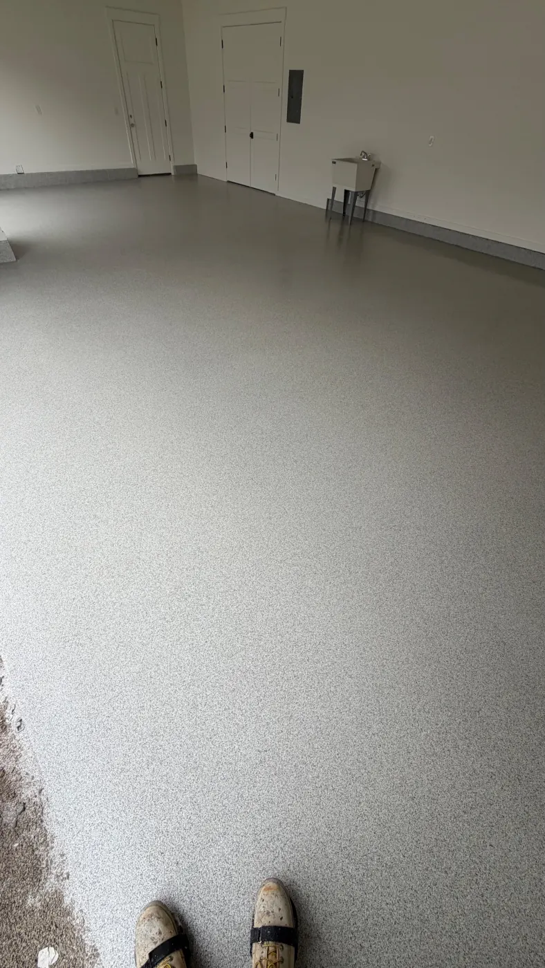 Quartz flake epoxy garage floor by Lifetime Coatings