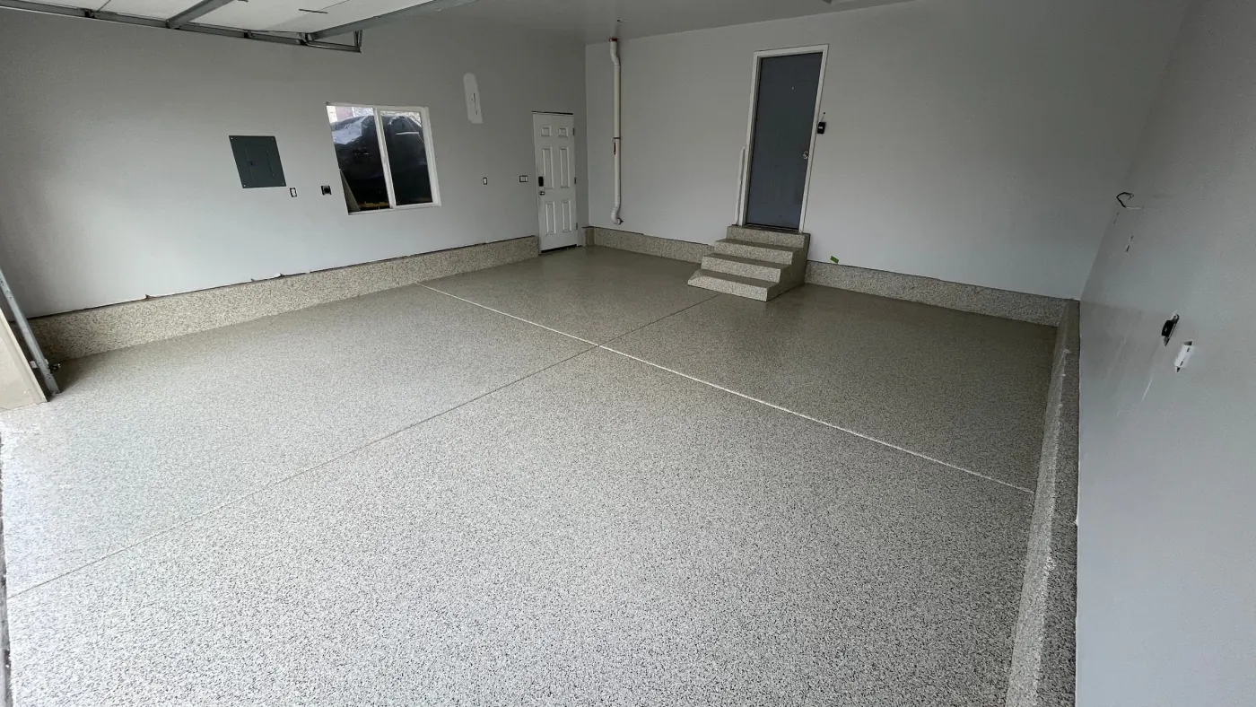 White Granite flake epoxy garage floor by Lifetime Coatings