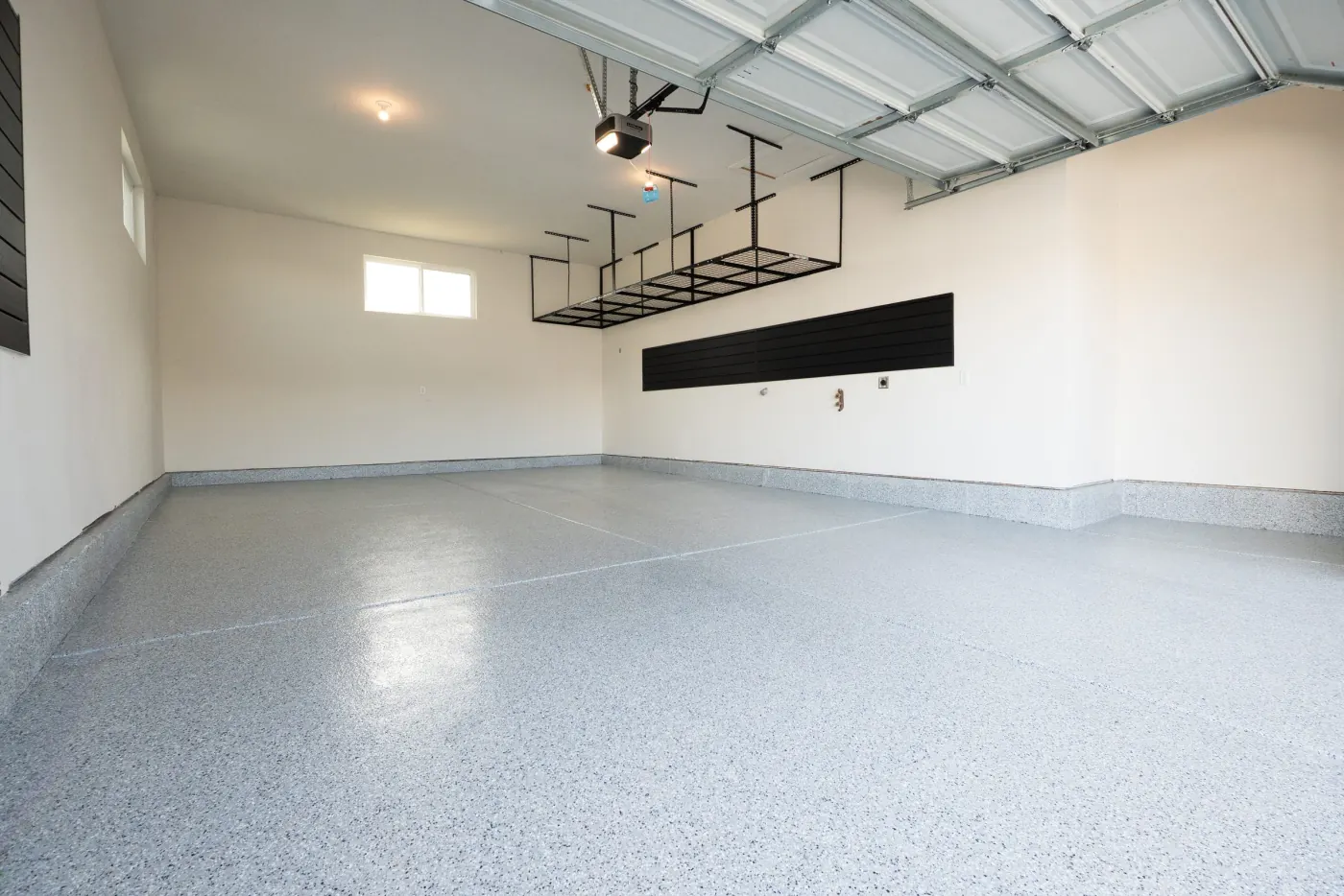 White Water flake epoxy garage floor by Lifetime Coatings