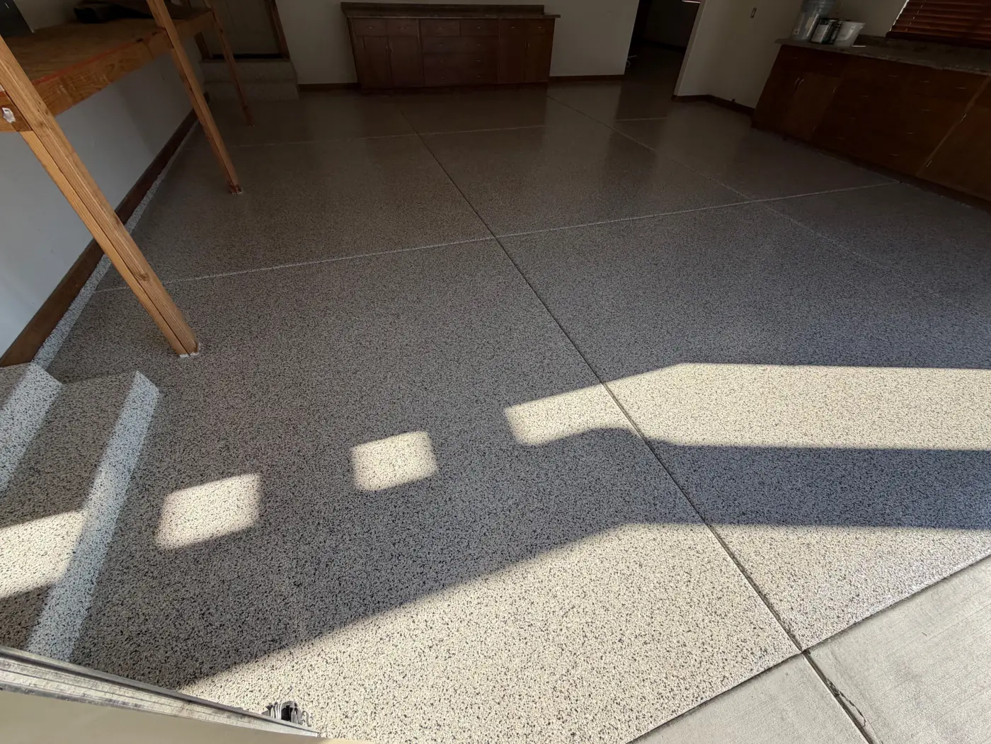 White Granite flake epoxy garage floor by Lifetime Coatings