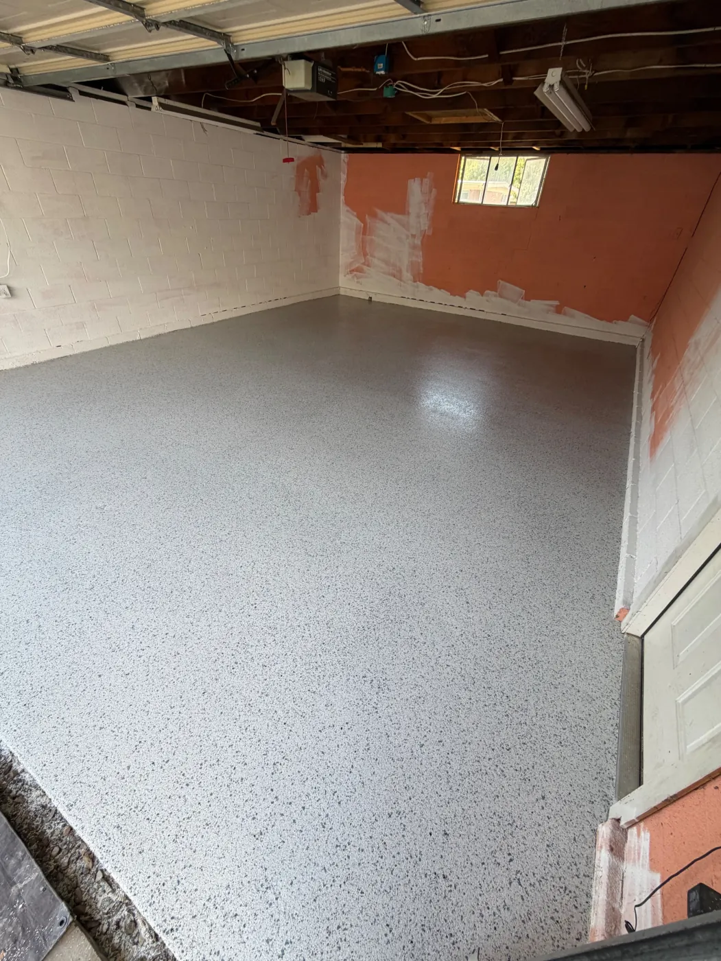 Glacier flake epoxy garage floor by Lifetime Coatings