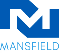 Blue stylized letter M above the word Mansfield in light blue text.