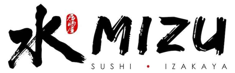 Mizu logo with stylized brushstroke kanji and text Sushi Izakaya below the name.