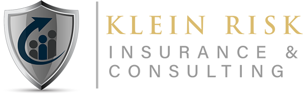 Shield logo with upward arrow and people icons next to Klein Risk Insurance Consulting text.