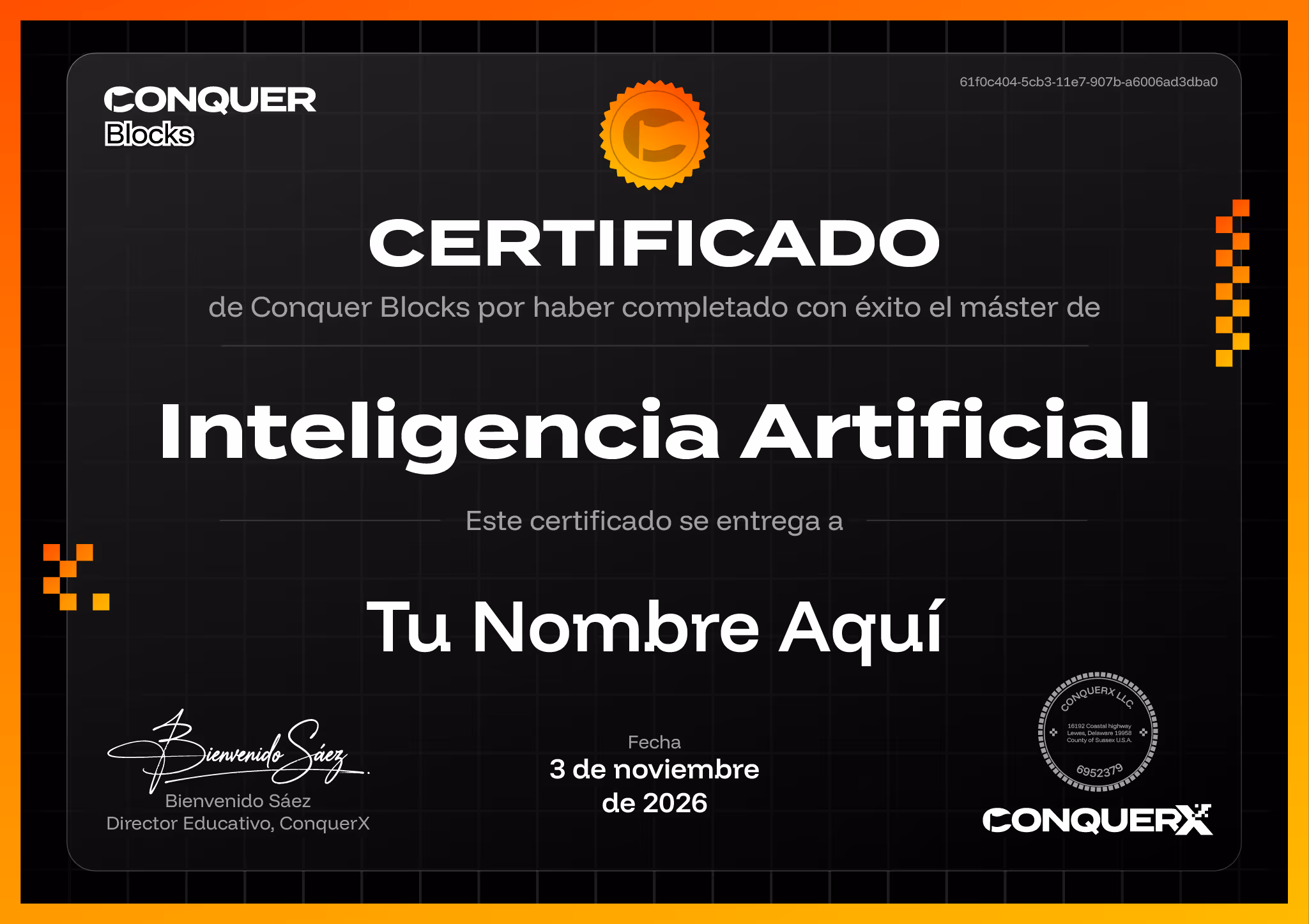 Imágen de certificado Conquer Blocks de Inteligencia Artificial