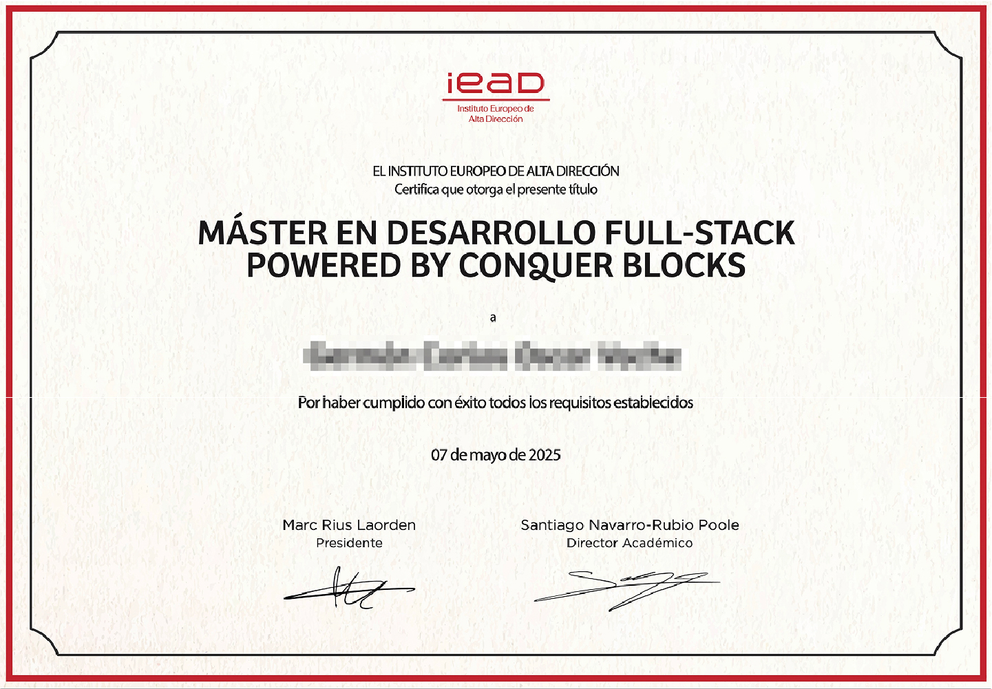 Certificado del Máster del IEAD