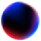 Blurred glowing orb with gradient colors transitioning from red to blue and purple with black at the center