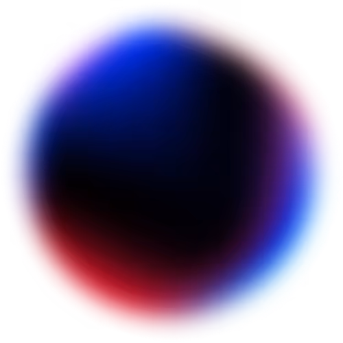 Blurred glowing orb with gradient colors transitioning from red to blue and purple with black at the center